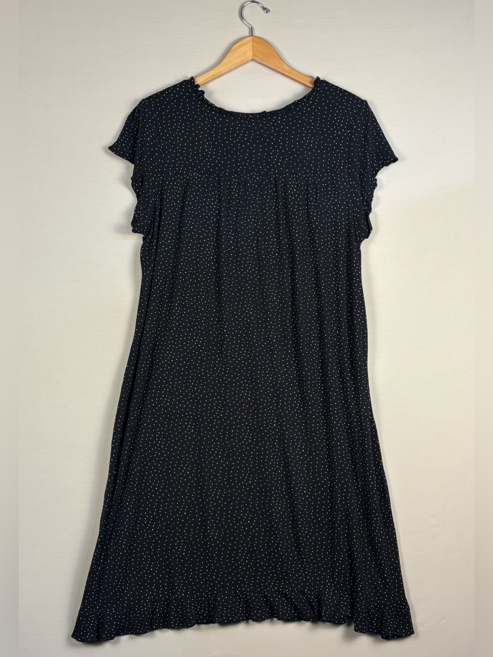 Eileen West Black White Polka Dot Modal Ruffle Nightgown Lounge Dress L - Picture 4 of 6